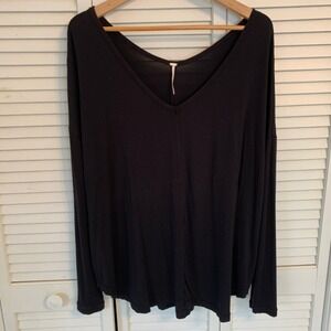 Free People Moonshine Tunic Black V Neck Dolman Sleeve Oversized Top Womens M